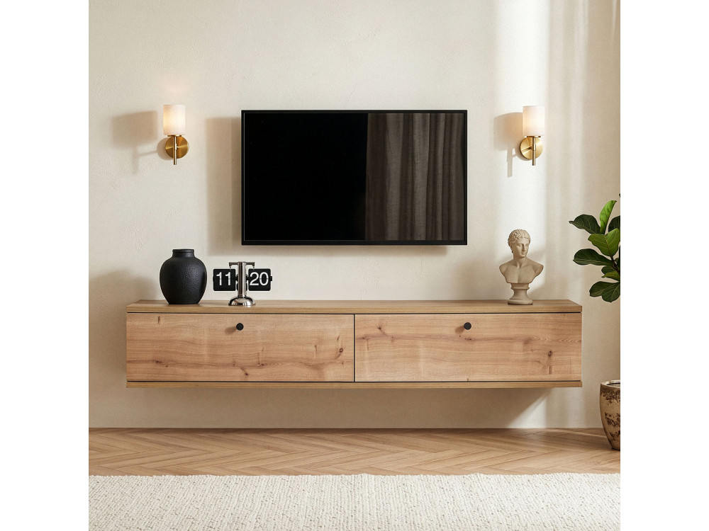 Móvel para televisão em madeira «Ligne 140» - 140 x 25 x 25 cm - Bege