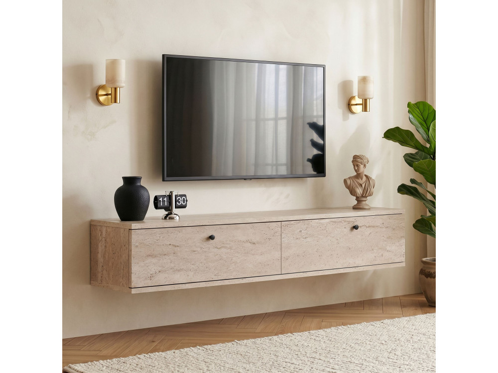 Móvel de televisão em madeira «Linha 140» - 140 x 25 x 25 cm - Travertino