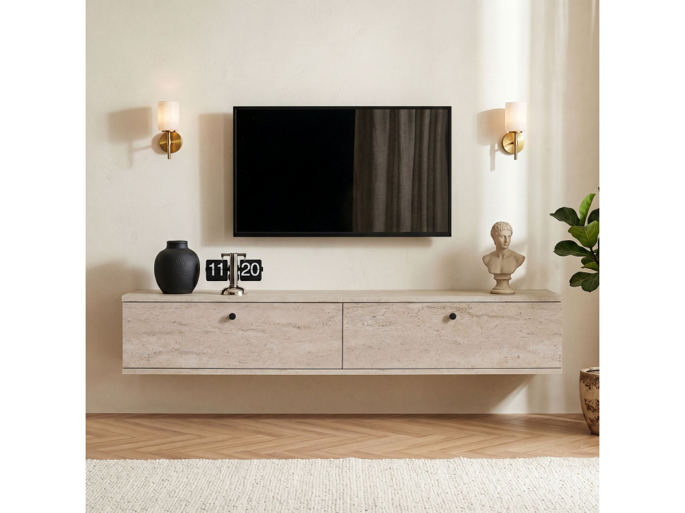 Móvel de televisão em madeira «Linha 140» - 140 x 25 x 25 cm - Travertino