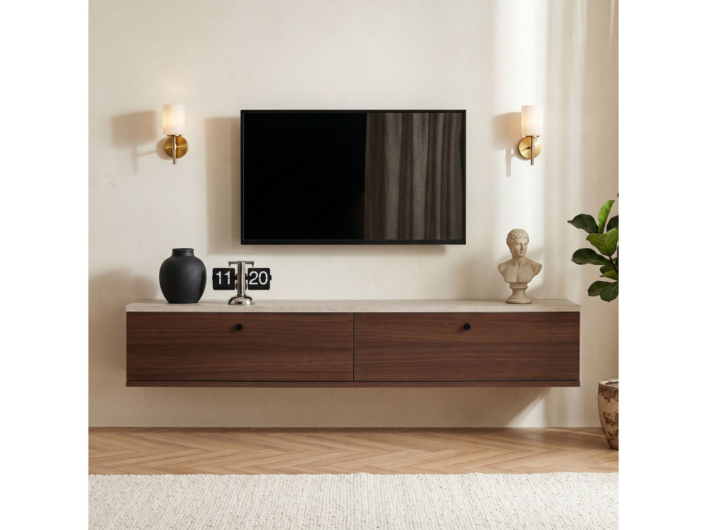 Móvel para televisão em madeira «Ligne 140» - 140 x 25 x 25 cm - Castanho