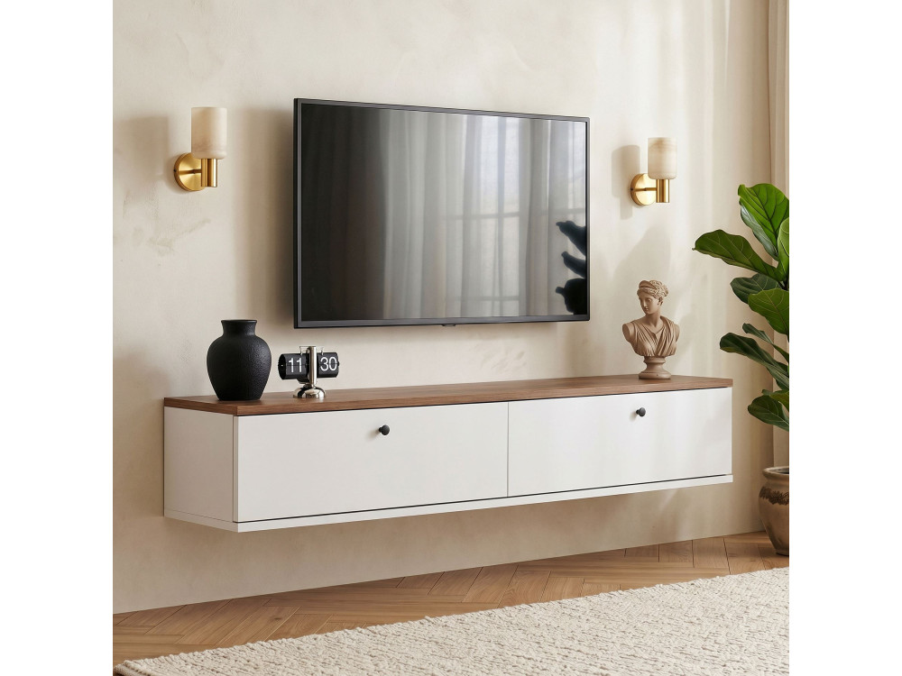 Móvel de televisão em madeira «Ligne 140» - 140 x 25 x 25 cm - Branco