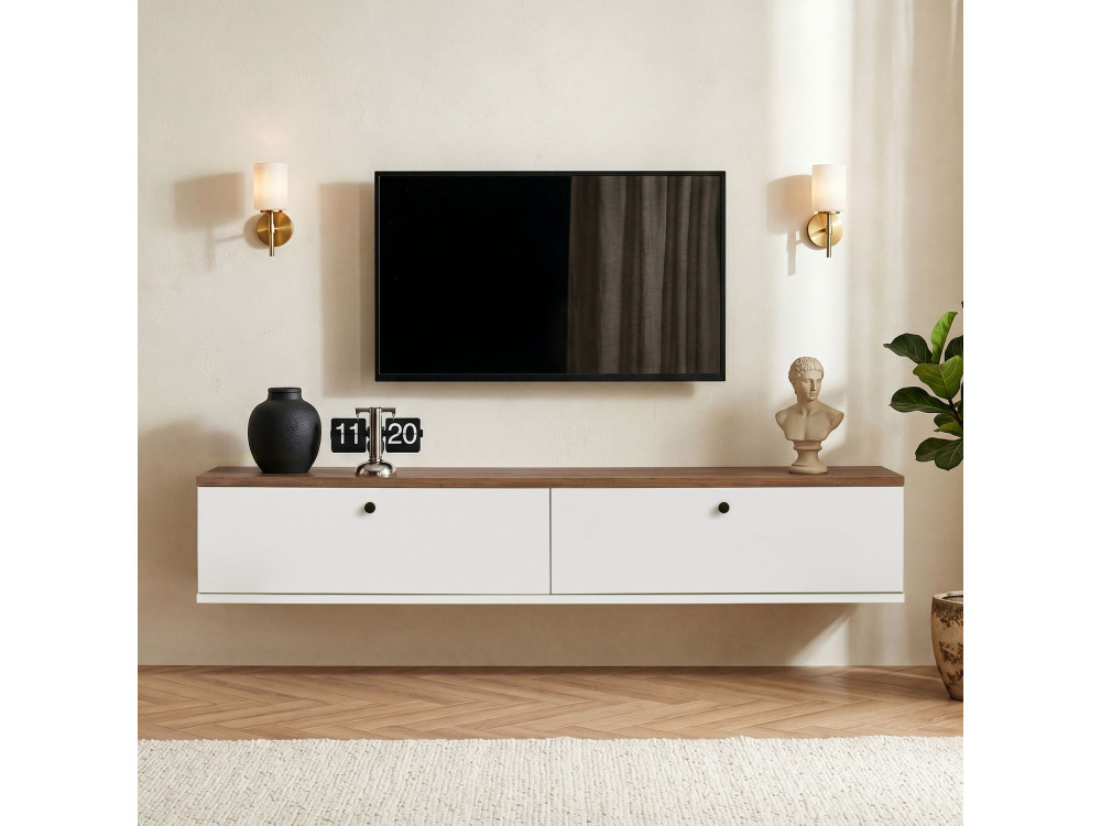 Móvel de televisão em madeira «Ligne 140» - 140 x 25 x 25 cm - Branco