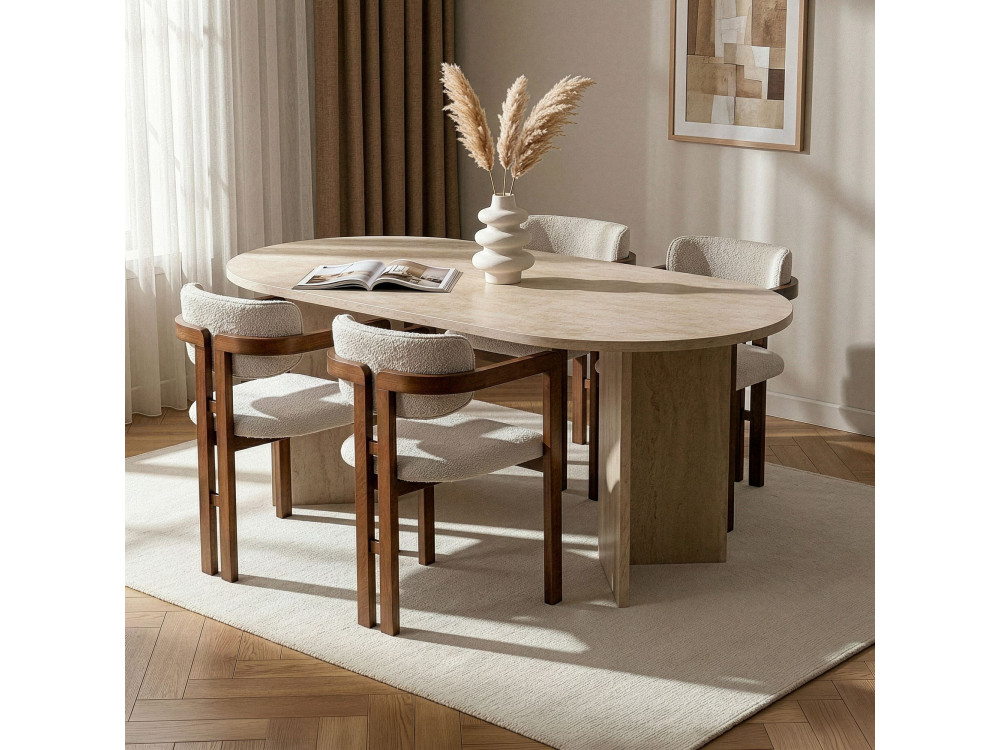 Conjunto de mesa de jantar e cadeiras (5 peças) em madeira «Meridia 4» - 180 x 90 x 75 cm - Branco