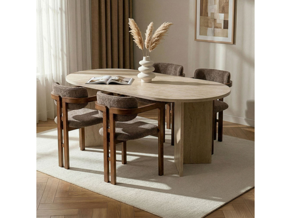 Conjunto de mesa de jantar e cadeiras (5 peças) em madeira «Meridia 4» - 180 x 90 x 75 cm - Castanho