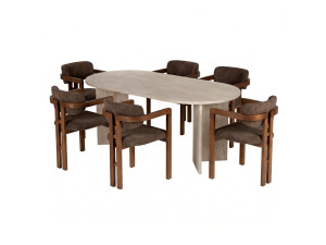 Conjunto de mesa de jantar e cadeiras (7 peças) em madeira «Meridia 6» - 180 x 90 x 75 cm - Castanho