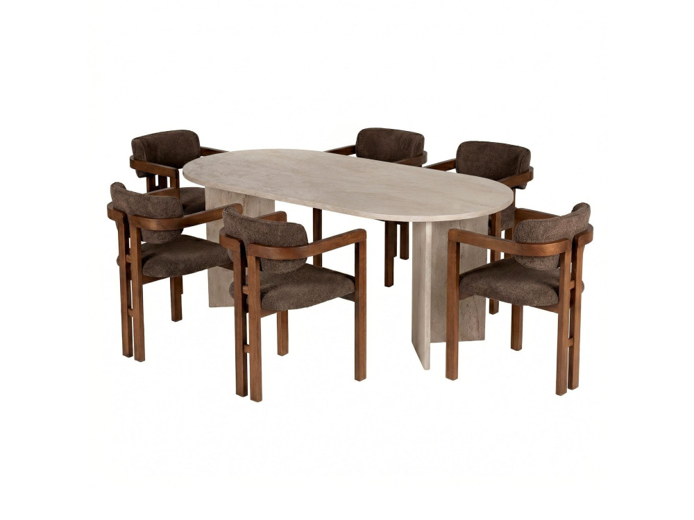 Conjunto de mesa de jantar e cadeiras (7 peças) em madeira «Meridia 6» - 180 x 90 x 75 cm - Castanho