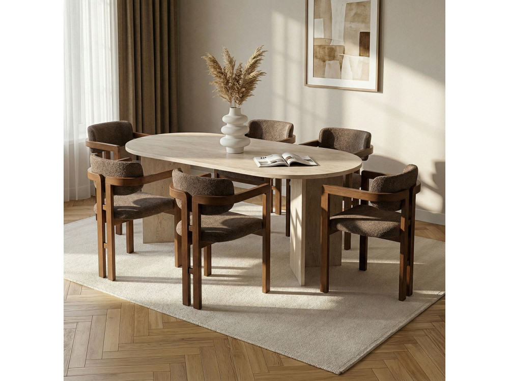 Conjunto de mesa de jantar e cadeiras (7 peças) em madeira «Meridia 6» - 180 x 90 x 75 cm - Castanho