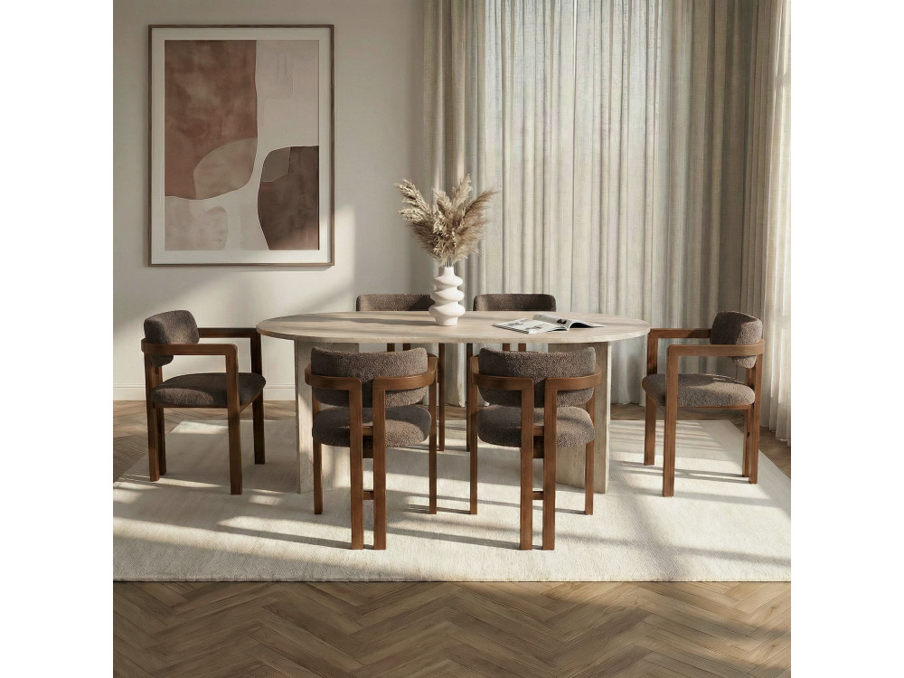 Conjunto de mesa de jantar e cadeiras (7 peças) em madeira «Meridia 6» - 180 x 90 x 75 cm - Castanho