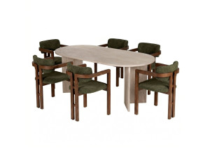 Conjunto de mesa de jantar e cadeiras (7 peças) em madeira «Meridia 6» - 180 x 75 x 90 cm - Verde