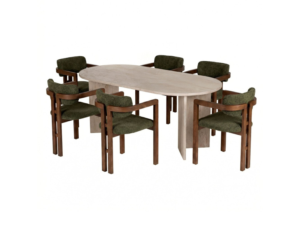 Conjunto de mesa de jantar e cadeiras (7 peças) em madeira «Meridia 6» - 180 x 75 x 90 cm - Verde