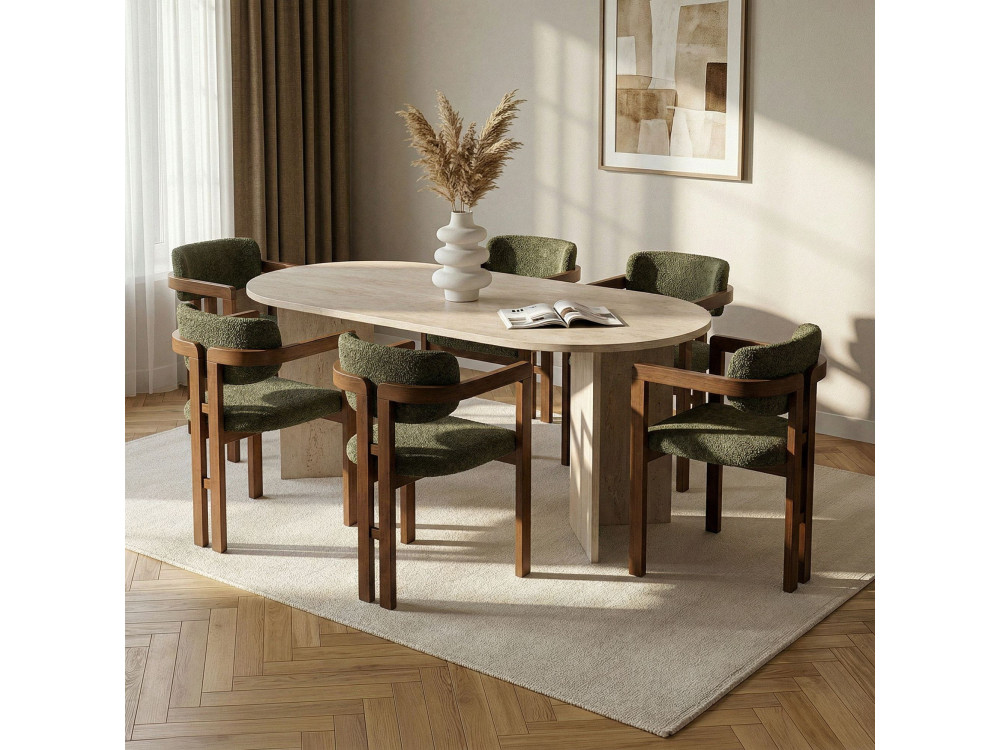 Conjunto de mesa de jantar e cadeiras (7 peças) em madeira «Meridia 6» - 180 x 75 x 90 cm - Verde