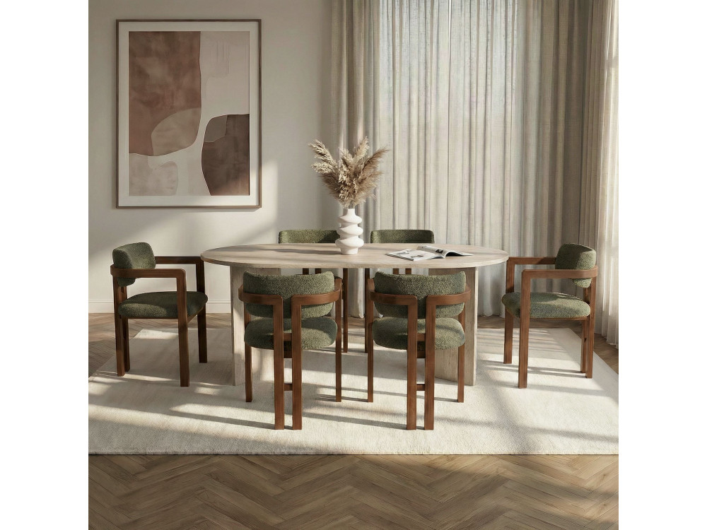 Conjunto de mesa de jantar e cadeiras (7 peças) em madeira «Meridia 6» - 180 x 75 x 90 cm - Verde