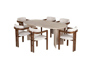Conjunto de mesa de jantar e cadeiras (7 peças) em madeira «Meridia 6» - 180 x 90 x 75 cm - Branco