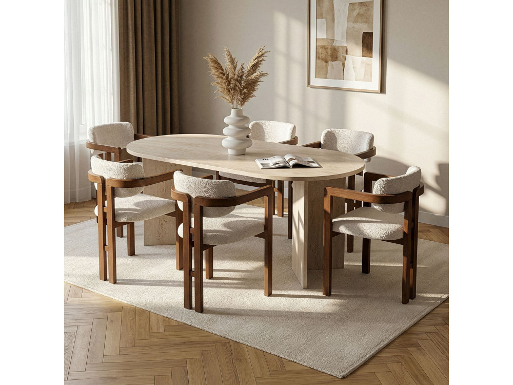 Conjunto de mesa de jantar e cadeiras (7 peças) em madeira «Meridia 6» - 180 x 90 x 75 cm - Branco