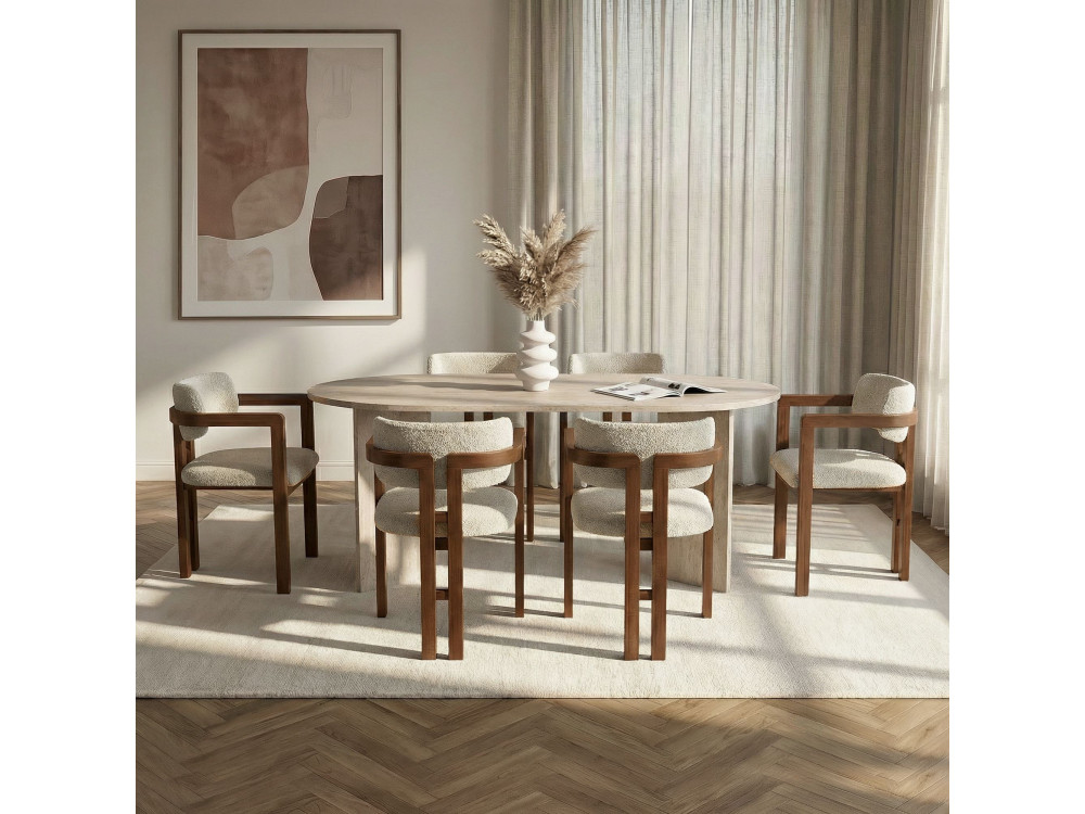 Conjunto de mesa de jantar e cadeiras (7 peças) em madeira «Meridia 6» - 180 x 90 x 75 cm - Branco