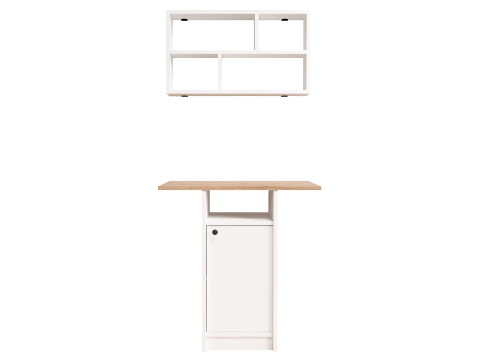 Conjunto de mesa de jantar e prateleira de parede (2 peças) em madeira «Nord» - 72 x 44 x 74 cm - Branco