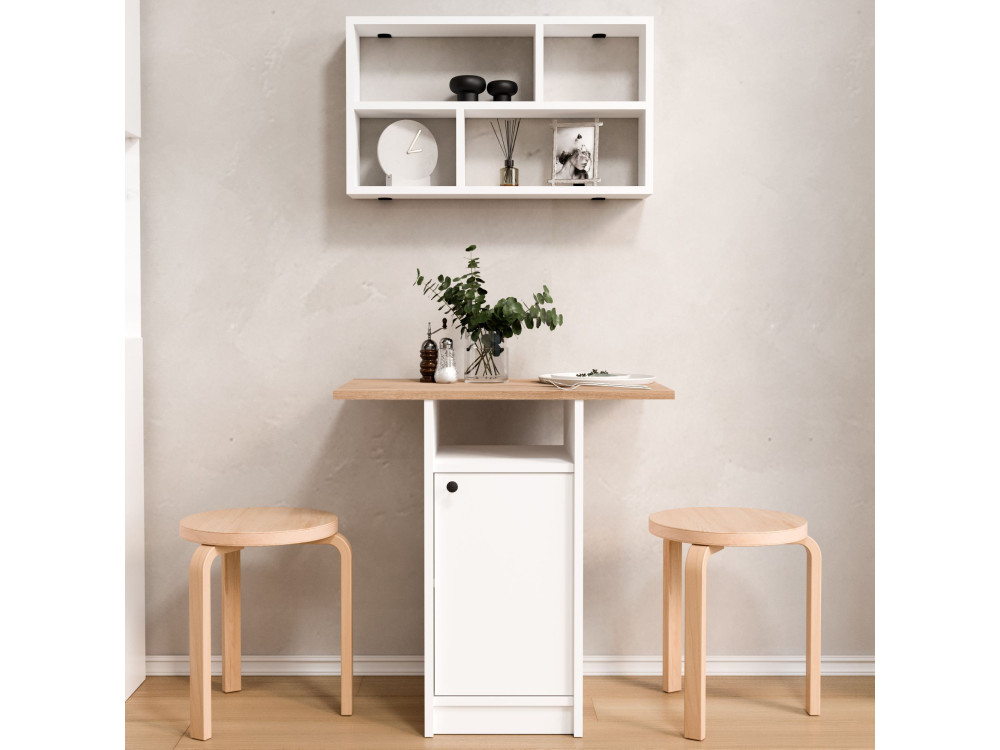 Conjunto de mesa de jantar e prateleira de parede (2 peças) em madeira «Nord» - 72 x 44 x 74 cm - Branco