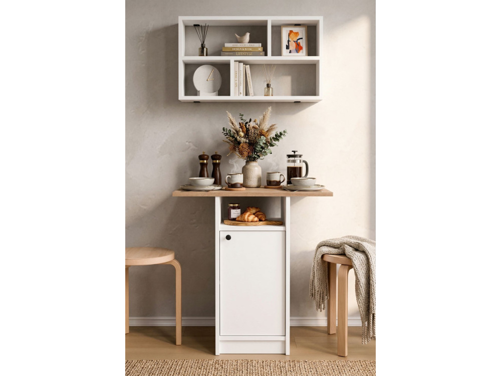 Conjunto de mesa de jantar e prateleira de parede (2 peças) em madeira «Nord» - 72 x 44 x 74 cm - Branco