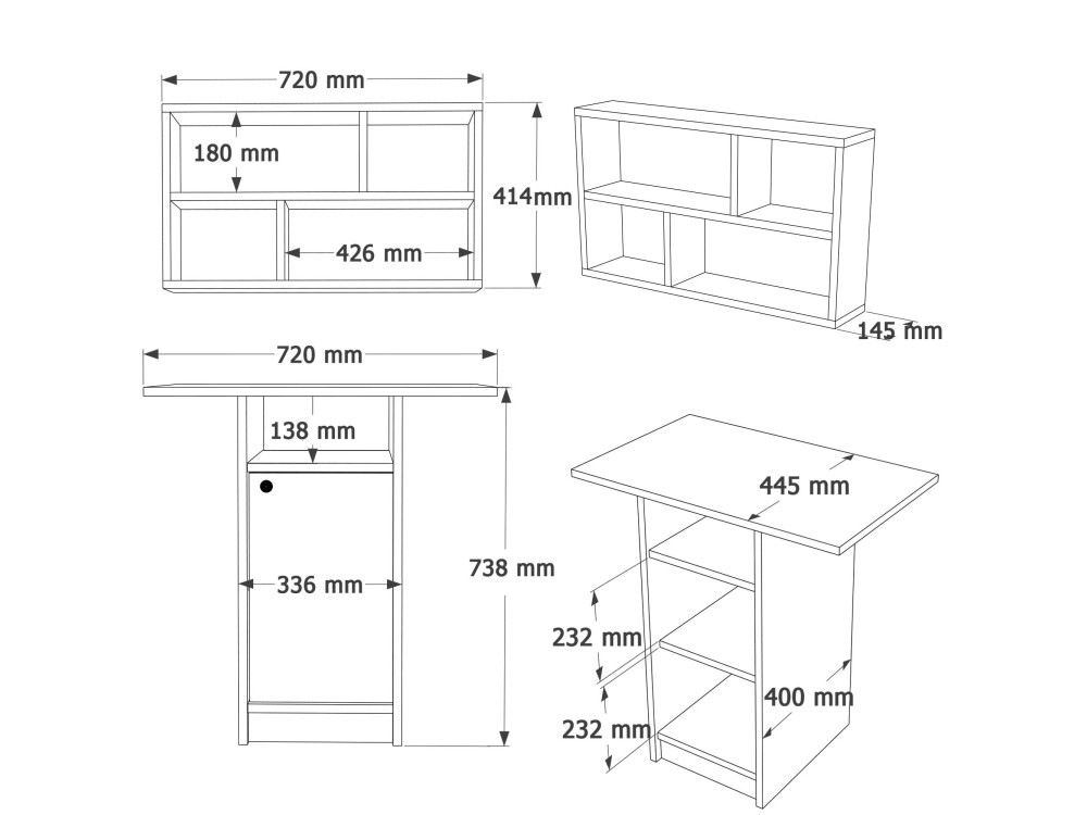 Conjunto de mesa de jantar e prateleira de parede (2 peças) em madeira «Nord» - 72 x 44 x 74 cm - Branco