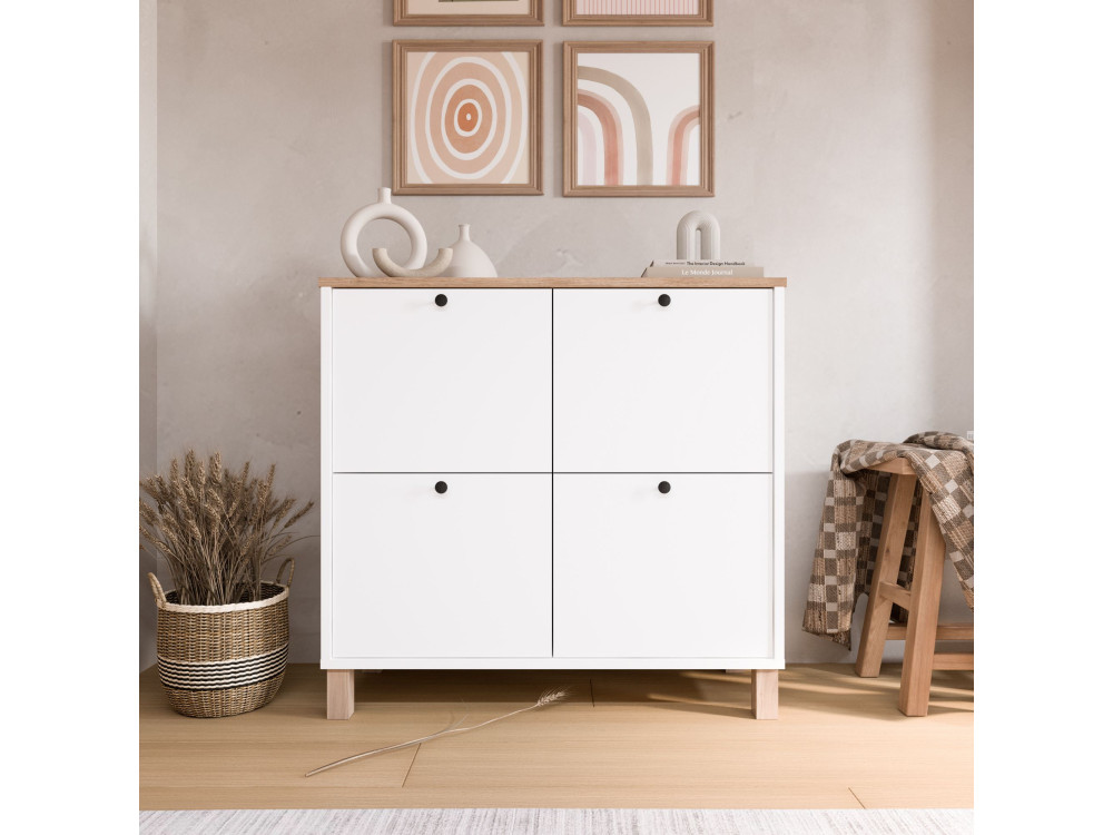 Armário para sapatos em madeira «Nord» - 90 x 35 x 85 cm - Branco