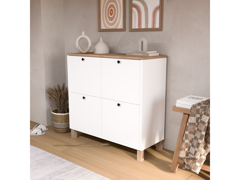 Armário para sapatos em madeira «Nord» - 90 x 35 x 85 cm - Branco