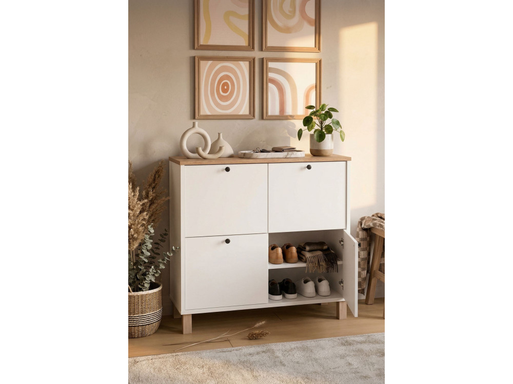 Armário para sapatos em madeira «Nord» - 90 x 35 x 85 cm - Branco