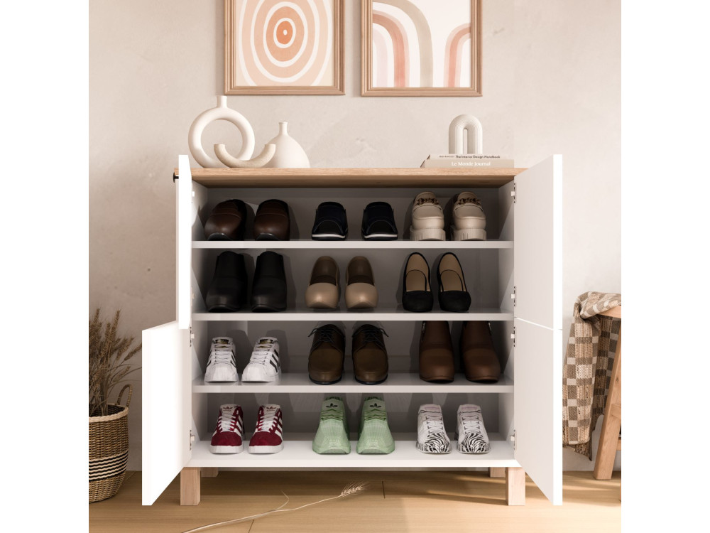Armário para sapatos em madeira «Nord» - 90 x 35 x 85 cm - Branco