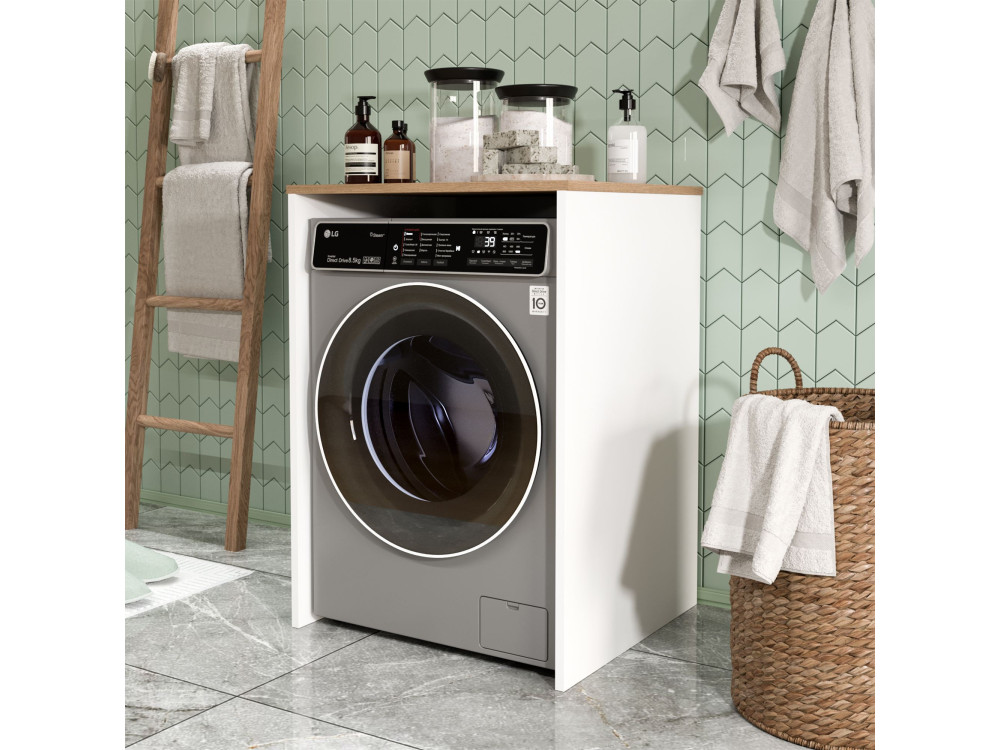 Móvel para máquina de lavar roupa em madeira «Nord» - 66 x 60 x 92 cm - Branco