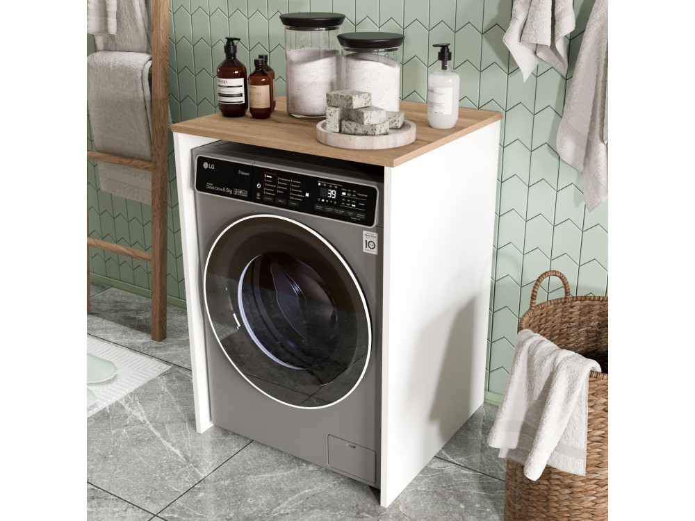 Móvel para máquina de lavar roupa em madeira «Nord» - 66 x 60 x 92 cm - Branco