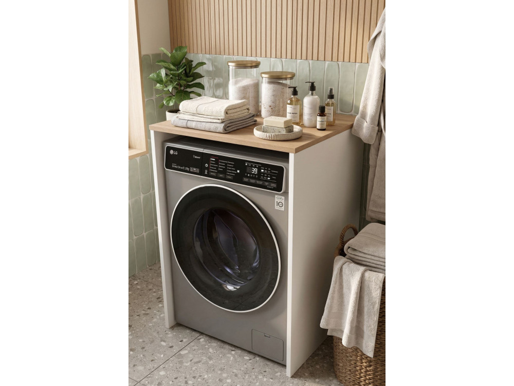 Móvel para máquina de lavar roupa em madeira «Nord» - 66 x 60 x 92 cm - Branco