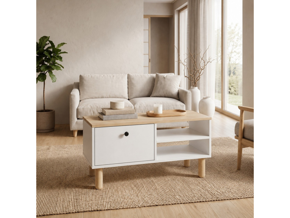 Mesa de centro em madeira «Aris» - 90 x 38,8 x 60 cm - Carvalho Saphir / Branco