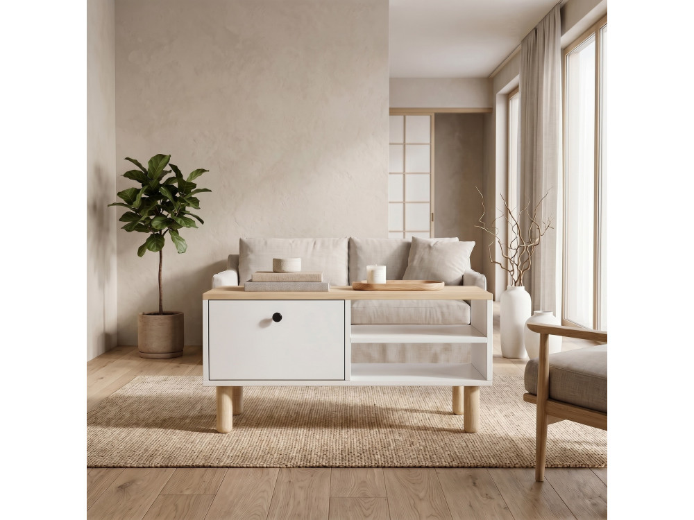 Mesa de centro em madeira «Aris» - 90 x 38,8 x 60 cm - Carvalho Saphir / Branco
