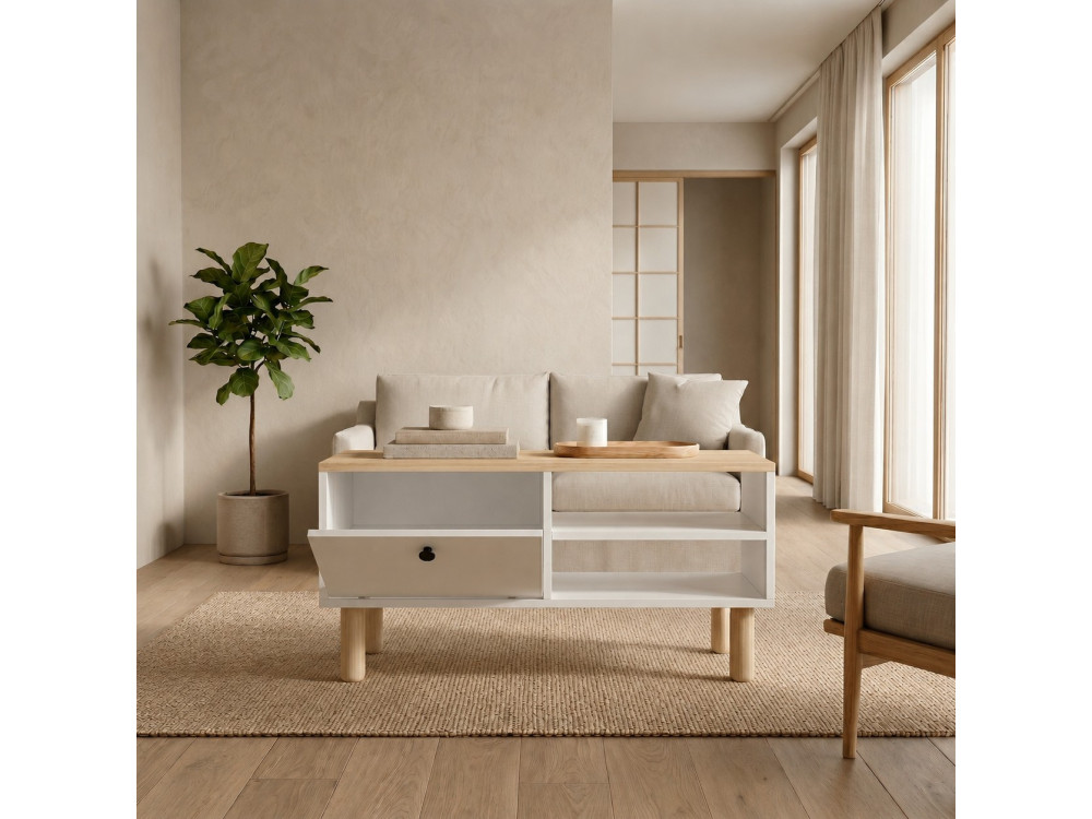 Mesa de centro em madeira «Aris» - 90 x 38,8 x 60 cm - Carvalho Saphir / Branco
