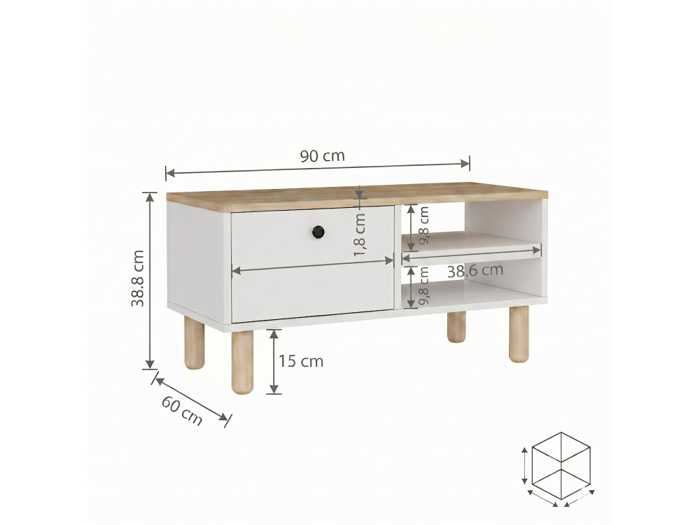 Mesa de centro em madeira «Aris» - 90 x 38,8 x 60 cm - Carvalho Saphir / Branco