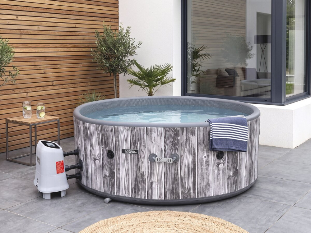 Spa insuflável semi-rígido em PVC com efeito de madeira «Antibes» - 6 lugares - Cinzento