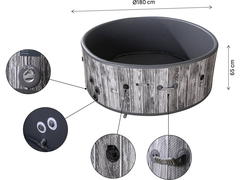Spa insuflável semi-rígido em PVC com efeito de madeira «Antibes» - 6 lugares - Cinzento