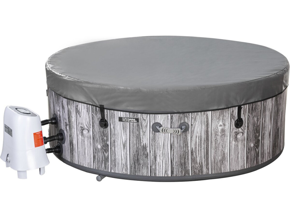 Spa insuflável semi-rígido em PVC com efeito de madeira «Antibes» - 6 lugares - Cinzento
