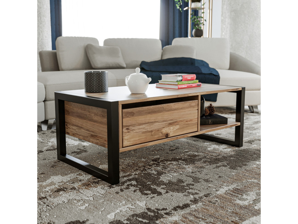 Mesa de centro em madeira «Haldizen» - 105 x 55 x 40 cm - Castanho