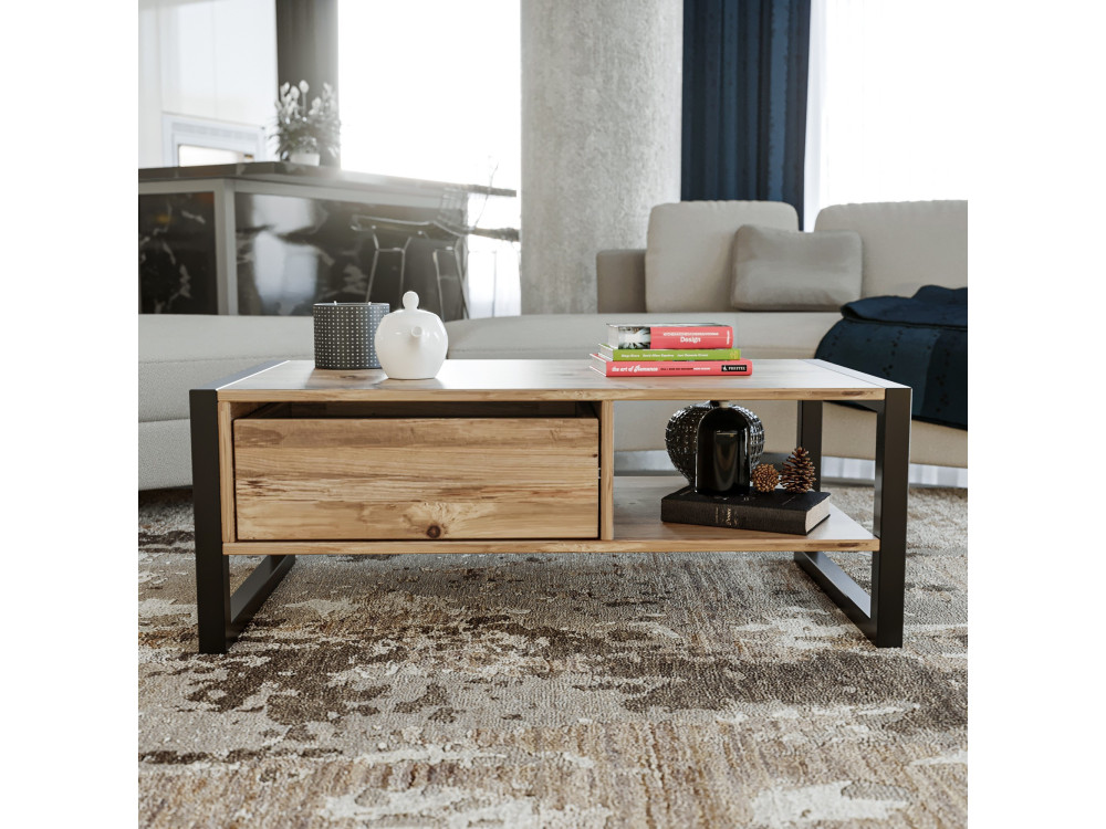 Mesa de centro em madeira «Haldizen» - 105 x 55 x 40 cm - Castanho