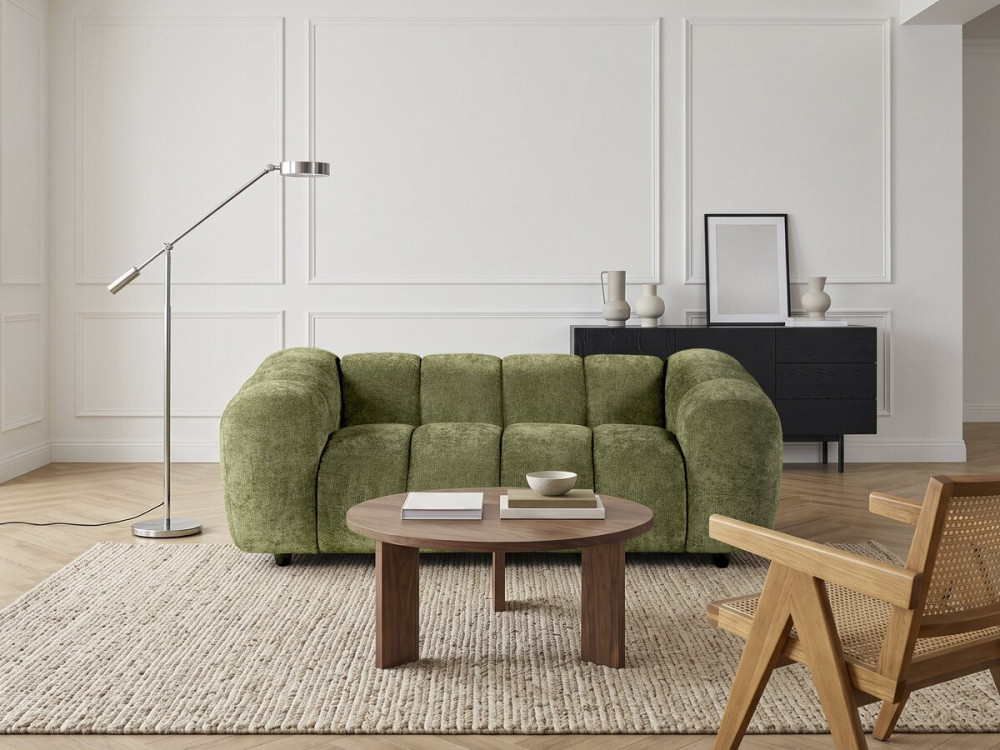 Sofá reto estilo «bubble» em tecido «Courcelles» - 2 lugares - Verde