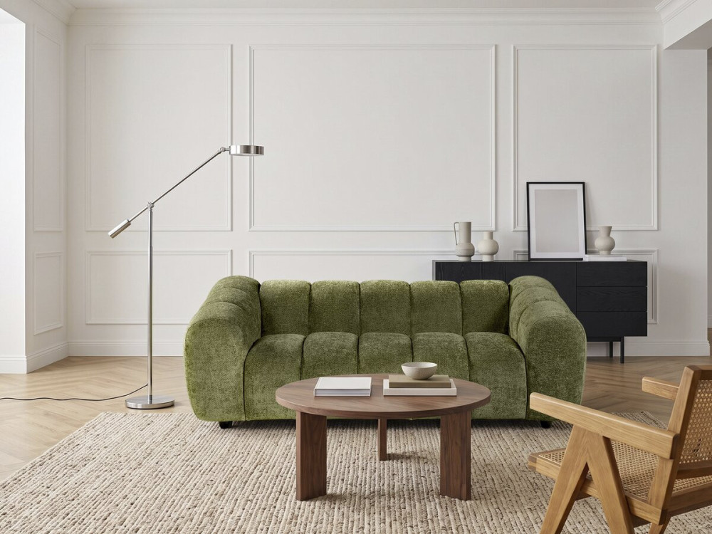 Sofá reto estilo «bubble» em tecido «Courcelles» - 3 lugares - Verde