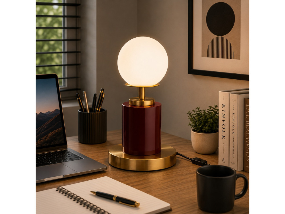 Candeeiro de mesa em metal «Moira» - 17 x 17 x 34 cm - Vermelho
