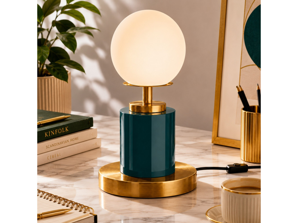 Candeeiro de mesa em metal «Moira» - 17 x 17 x 34 cm - Verde escuro