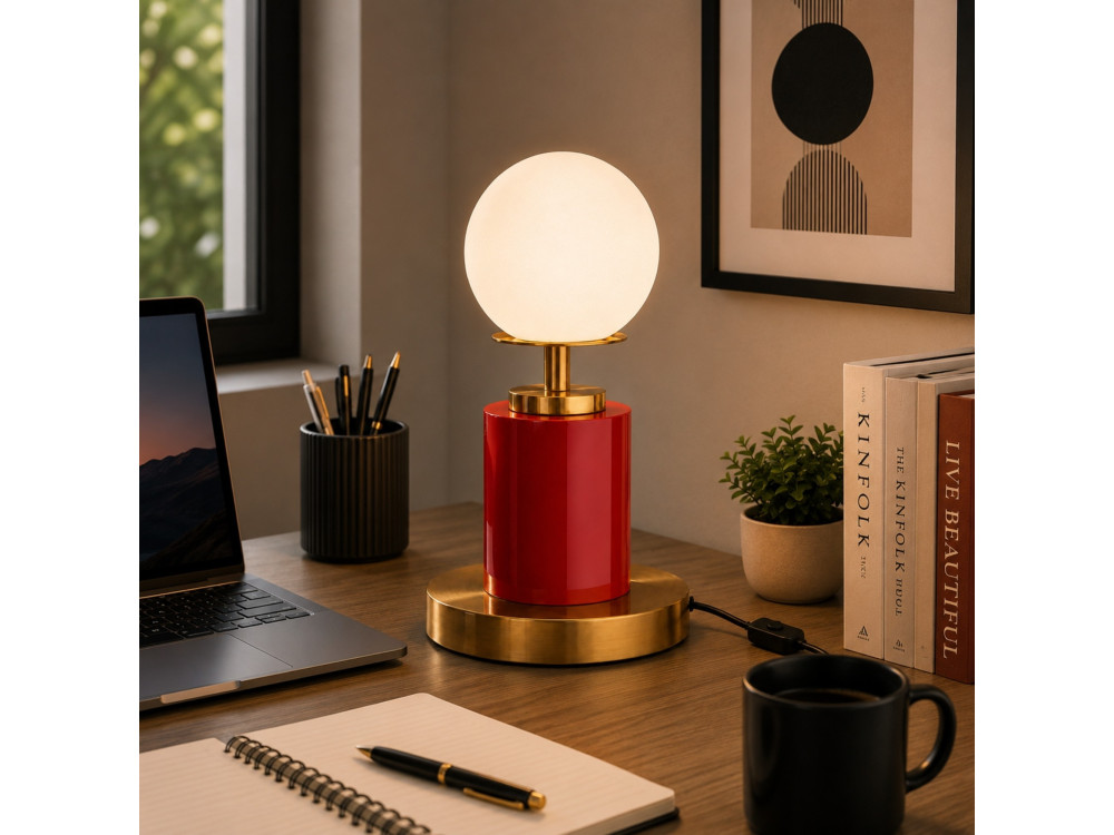 Candeeiro de mesa em metal «Moira» - 17 x 17 x 34 cm - Vermelho