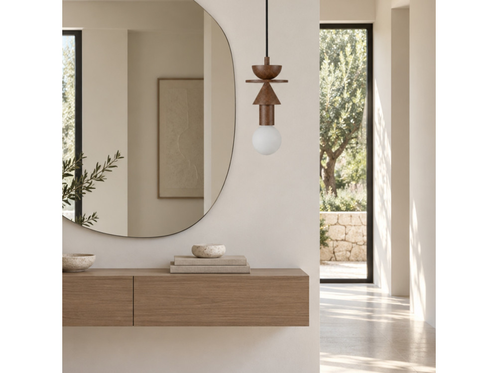 Candeeiro suspenso em madeira «Rotas» - 13 x 13 x 118 cm - Castanho