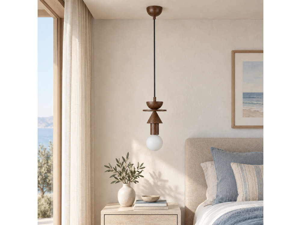 Candeeiro suspenso em madeira «Rotas» - 13 x 13 x 118 cm - Castanho