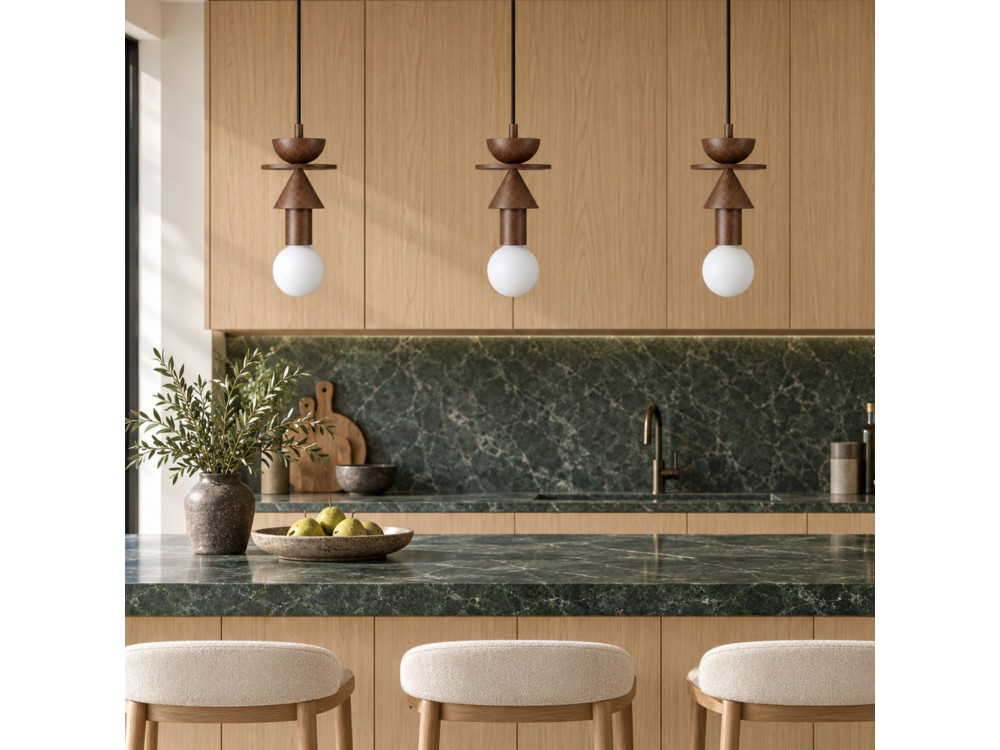 Candeeiro suspenso em madeira «Rotas» - 13 x 13 x 118 cm - Castanho