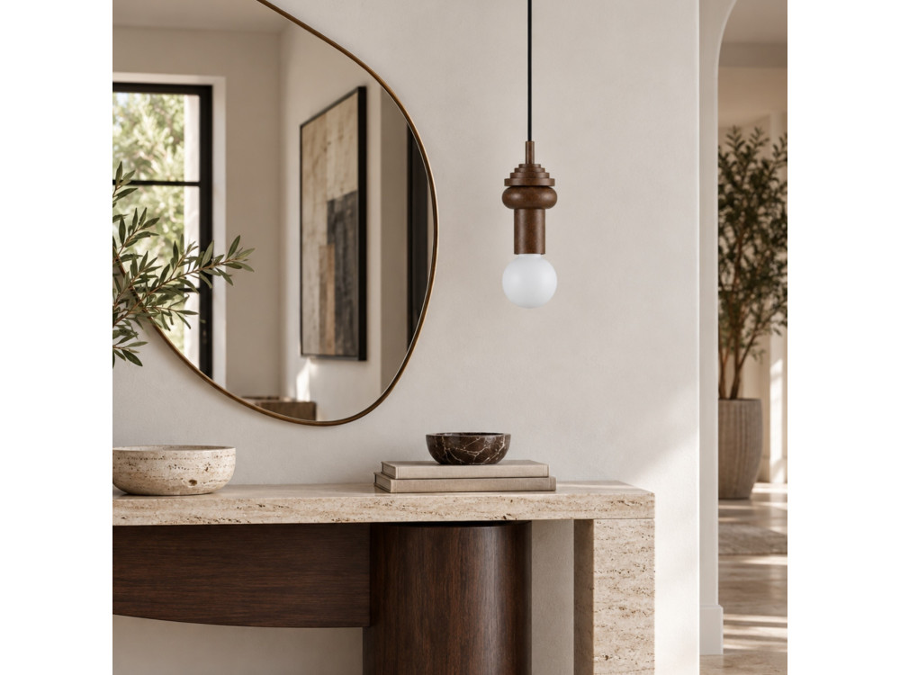 Candeeiro suspenso em madeira «Rotas» - 10 x 10 x 113 cm - Castanho