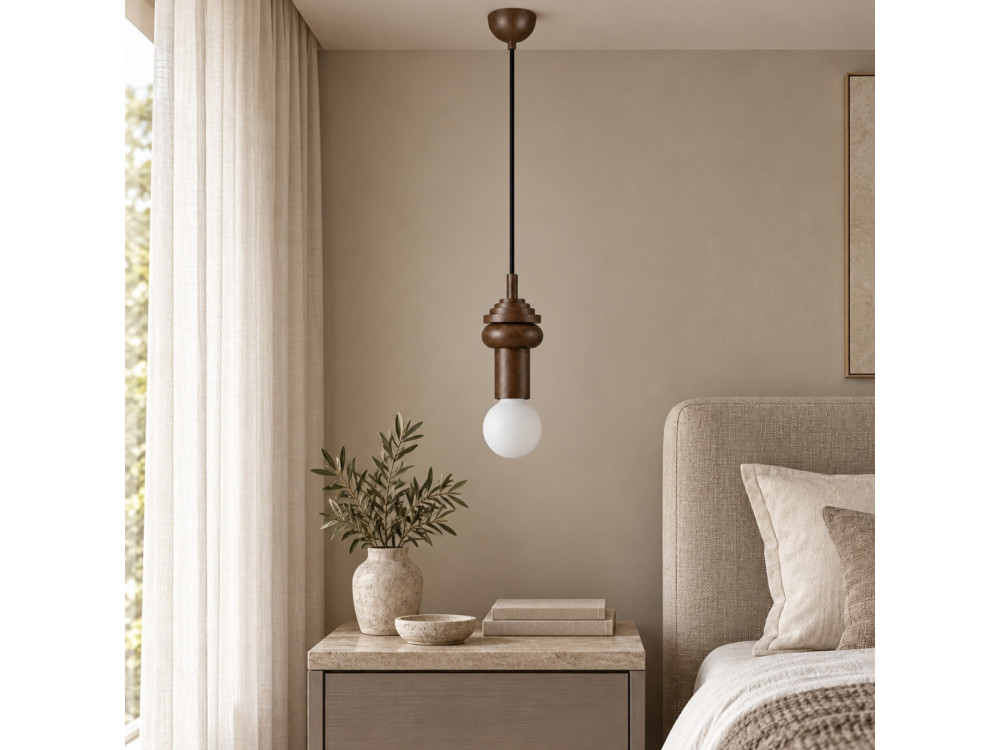 Candeeiro suspenso em madeira «Rotas» - 10 x 10 x 113 cm - Castanho