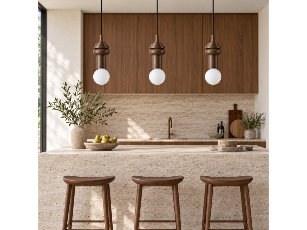 Candeeiro suspenso em madeira «Rotas» - 10 x 10 x 113 cm - Castanho